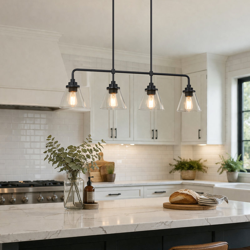 4 - Light Dimmable  Industrial Linear Kitchen Island Pendant Light