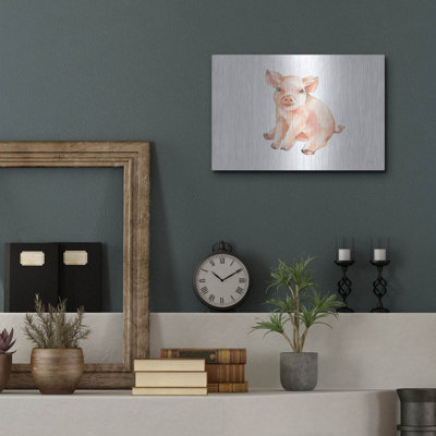 Luxe Metal Art 'Sweet Piggy Sitting' by Katrina Pete Metal Wall Art