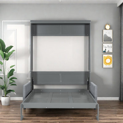 Lit escamotable gris multifonctionnel avec canapé, conception moderne peu encombrante