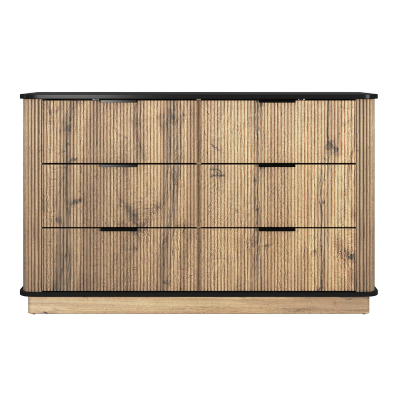 Rangement multifonctionnel à six tiroirs avec présentoir de table et poignées exquises, 47,2 x 15,7 x 29,6 po, coins arrondis en métal, armoire à assemblage facile dans un style moderne, coins pour, présentoir, à