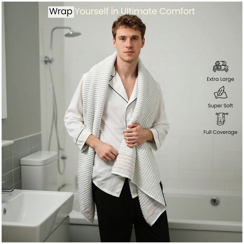 Pack of 4 Ribbed Cotton Towels, Hand, Bath Towels & Sheets, Premium Soft Feel, Quick Dry & Highly Absorbent Towelette, White