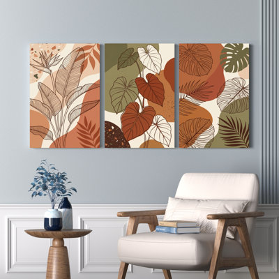 Feuilles tropicales à motif abstrait sur toile tendue, reproduction d'art sur toile, ensemble de 3 pour salon, chambre à coucher, décoration intérieure