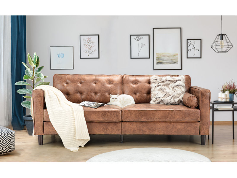 Palardy 4 Seater Faux Leather Sofa, Brown
