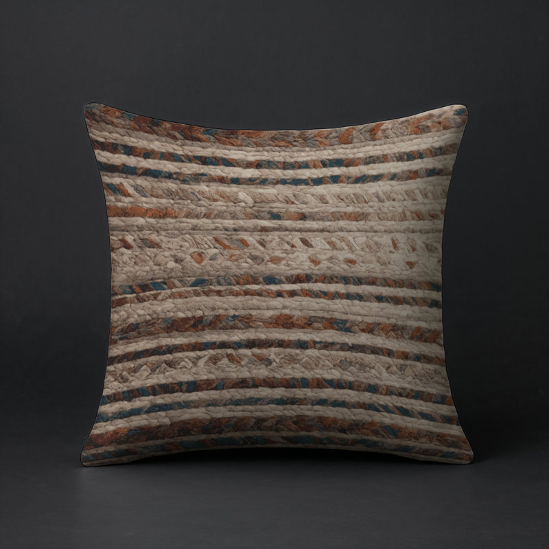 Coussin décoratif intérieur et extérieur Modern, Carré 18 po, Brun / beige / bleu sarcelle rayé