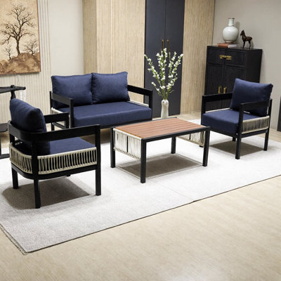 Multi-Person Iron Sofa Set with Rattan Accents — Waterproof, Rust-Proof & Flexible for Your Garden Retreat