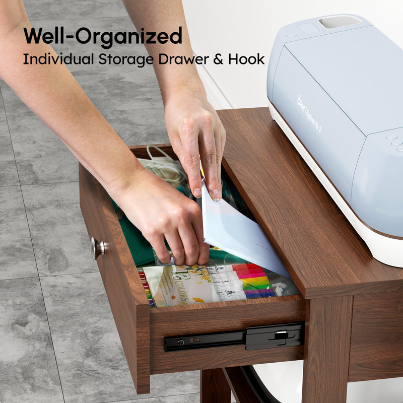 Craft Sewing Table with Machine Platform,drawer and 10 Vinyl Roll Holders