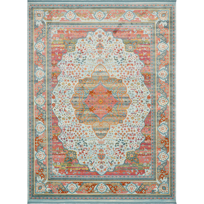 Tapis à motif oriental bleu clair Folmar, Rectangle 6 pi x 9 pi