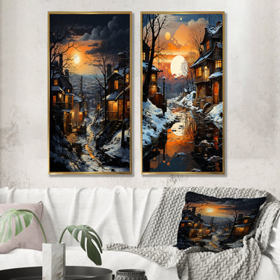 Paysage industriel, ensemble de 2 toiles d'art topaze Twilight