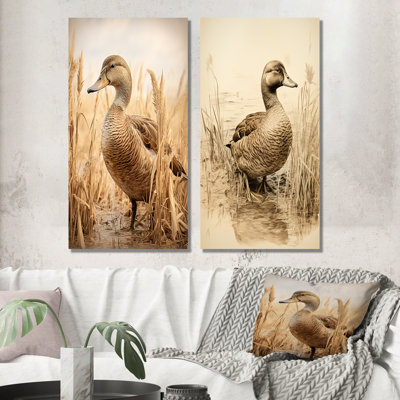 Ensemble de 2 décorations murales canard brun rétro Elegance II