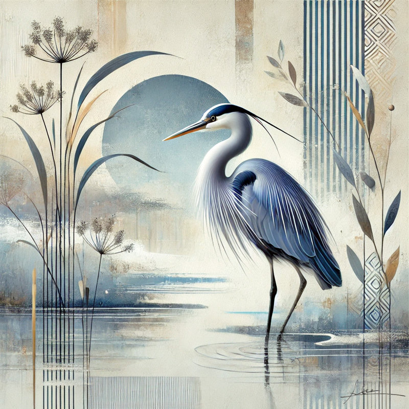 «Blue Heron Reflections», reproduction d'art sur toile abstraite, H 12 po x l 12 po x P 1 po