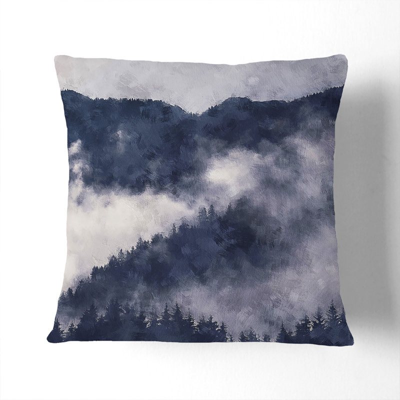 Waxing Moon over the Forest Painting Cushion with Filling, 40cm H x 40cm W x 15cm D, Stone