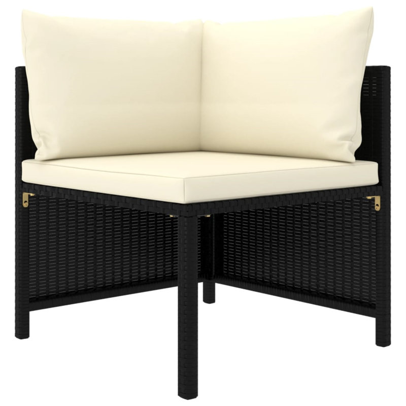 7 Piece Patio Lounge Set with Cushions, Black, Cream White