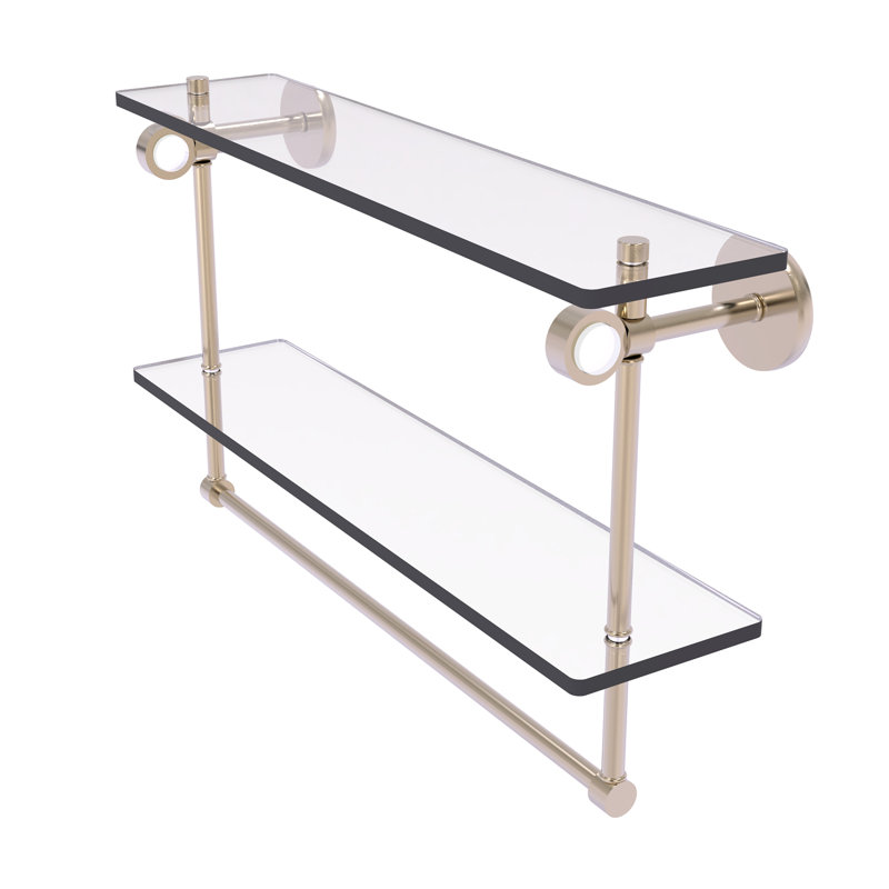 Tablette murale en verre double meuble-lavabo Margolis, Étain antique, H 12,8 po x l 22 po x p 5,6 po