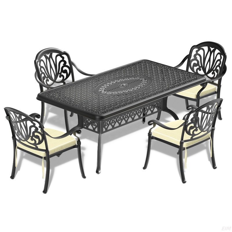 Ensemble de meubles de patio en aluminium coulé avec cadre noir et coussins de siège