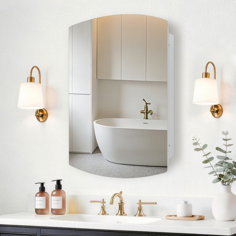 22 x 30 Inches Medicine Cabinet with Storage,Surface or Recessed Mount Bathroom Cabinet with Adjustable Shelves,No Assembly