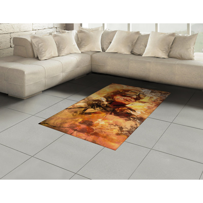 Airplane Vintage Airplane High Density Long Fiber Poly Threads Decorative Area Rug Carpet, Rectangle 4' x 5'8"