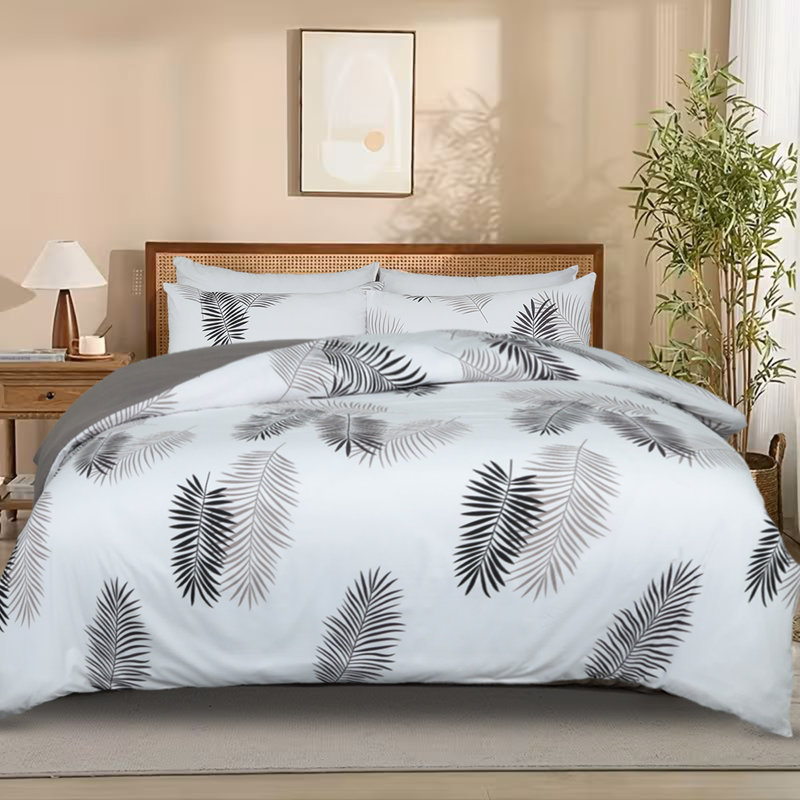 Aspire Homeware Modern Leaf Print Microfiber Duvet Cover Set with Pillowcases for Beautiful Bedroom Decor
