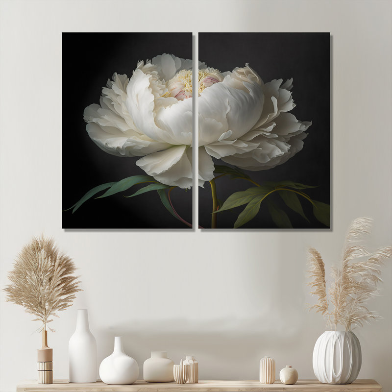 Pivoine blanche en fleurs VI - art mural blanc, H 36 po x l 48 po, Toile tendue, Ne s’applique pas