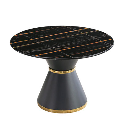 Table de salle à manger effet marbre noir avec base et décoration dorée - Accentuation élégante imprimée de 45,92 po x 29,04 po