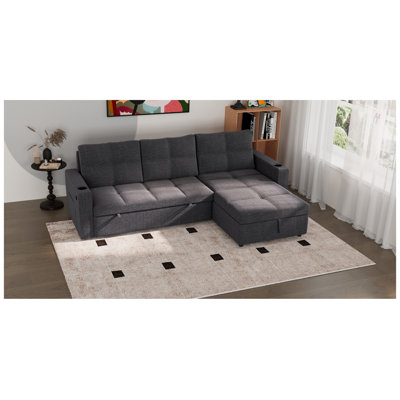 Canapé-lit convertible en tissu, canapé-lit modulaire coulissant avec charge USB et porte-gobelets, forme en L avec rangement pour le salon