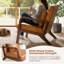 Fauteuil d'appoint rembourré en bois massif avec coussin supplémentaire, accoudoirs bruns et similicuir brun-835461240
