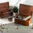 Wooden Box with Hinged Lid - 2 Pack - Vintage Decorative & Lockable Chest - Walnut-Like Wood Finish, Aged Brass Hinges & Antique Lock