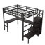 Lit mezzanine simple en métal avec bureau en forme de L, port USB, armoire, tablette réglable et lumière DEL, lit peu encombrant noir-1678477149