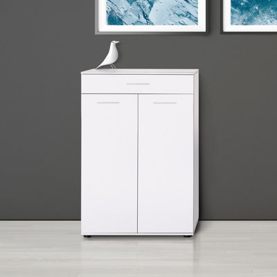 Modern Shoe Cabinet, White, 28.7 x 42.5 x 13.8 inches | Coated Particle Board, Thickness: 0.6 inches | 1 Drawer & Multiple Shelves, Wall-Mountable | Stylish Storage Solution for Home Entryway
