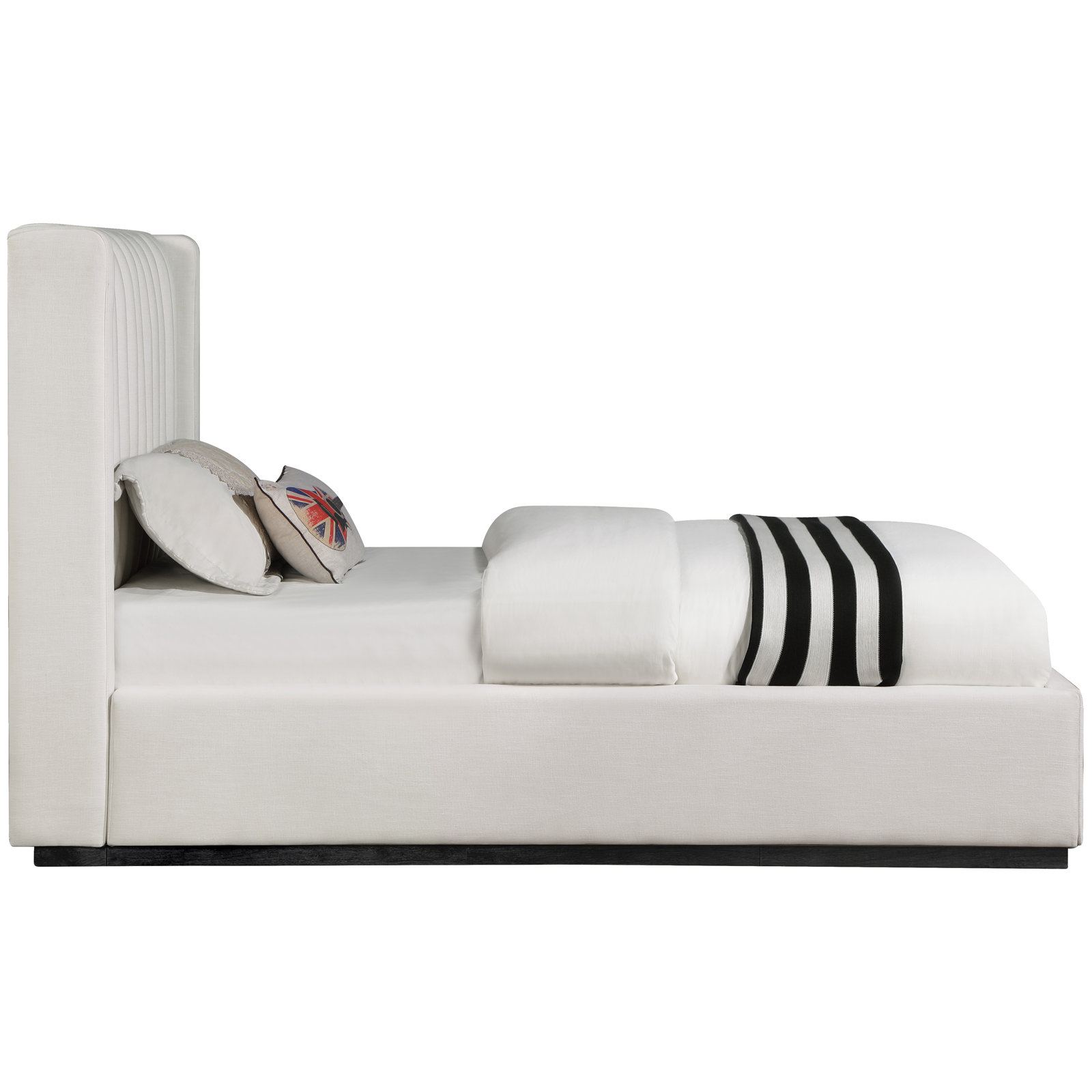 Chamblis Upholstered Wingback Bed, Beige Linen Textured Fabric, Twin
