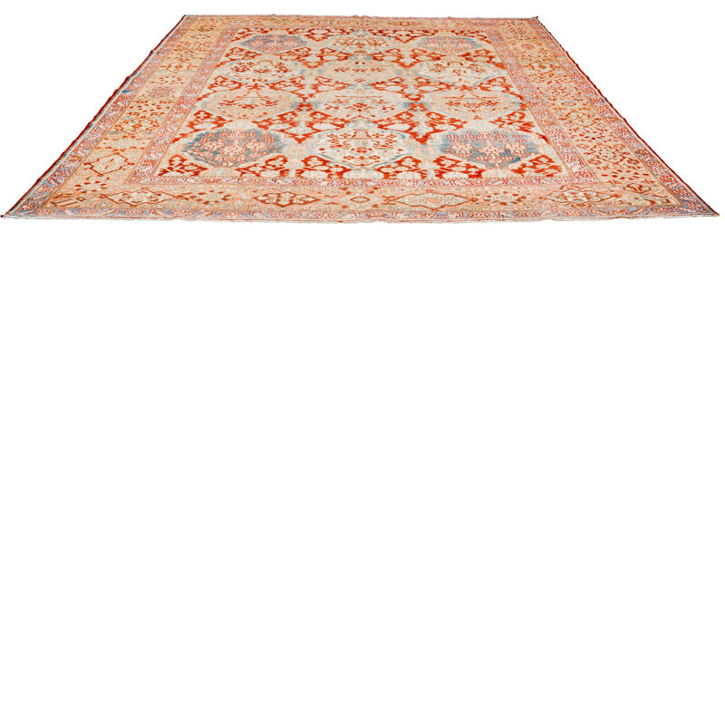 Tapis unique rouille / ivoire 10 pi 3 po x 13 pi 2 po années 1990