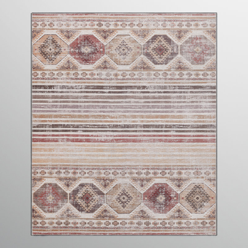 Tapis vintage lavable à la machine Zehorit pour salon, tapis de couloir et tapis d'entrée, Rectangle 4 pi 11 po x 8 pi