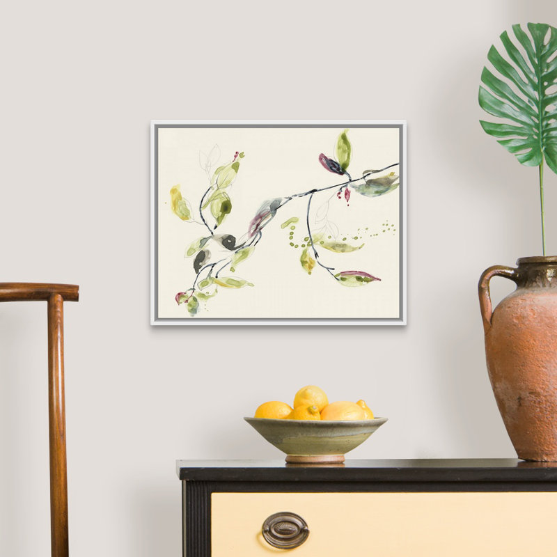 Feuille, branche I, H 18 po x l 22 po, Toile avec cadre blanc