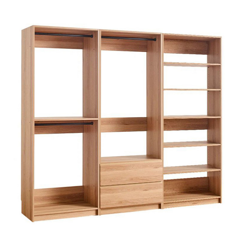 Système d'organisation modulaire Dee, 2 supports à vêtements, 2 tiroirs, 6 tablettes, bois, Brun chêne