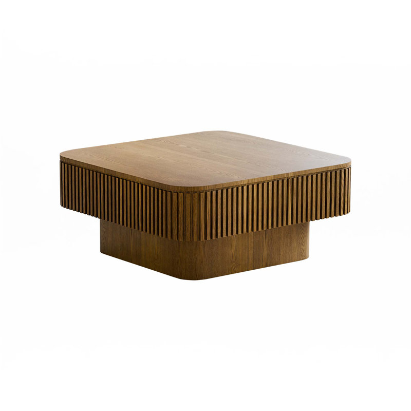Table basse 31,5 po carrée avec rangement en bois massif plaqué, Brun