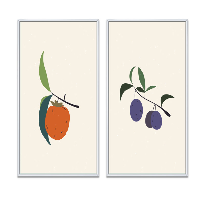 Vintage Autumn Harvest Fruits II - ensemble de 2 impressions, H 20 po x l 24 po x P 1 po, Toile avec cadre blanc
