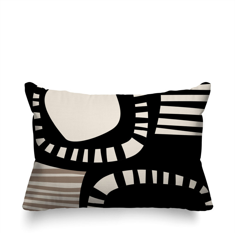 Coussin rectangulaire intérieur / extérieur Alika, H 18 po x l 25 po, Noir / blanc cassé