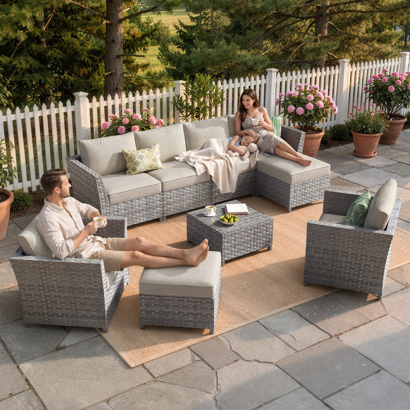 Grano 6 - Person Modular Patio Conversation Set with Cushions, Beige