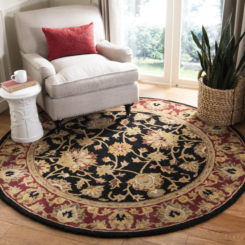 Balthrop Hand Tufted Wool/Cotton/Latex Oriental Rug in Black/Orange, Round 6'
