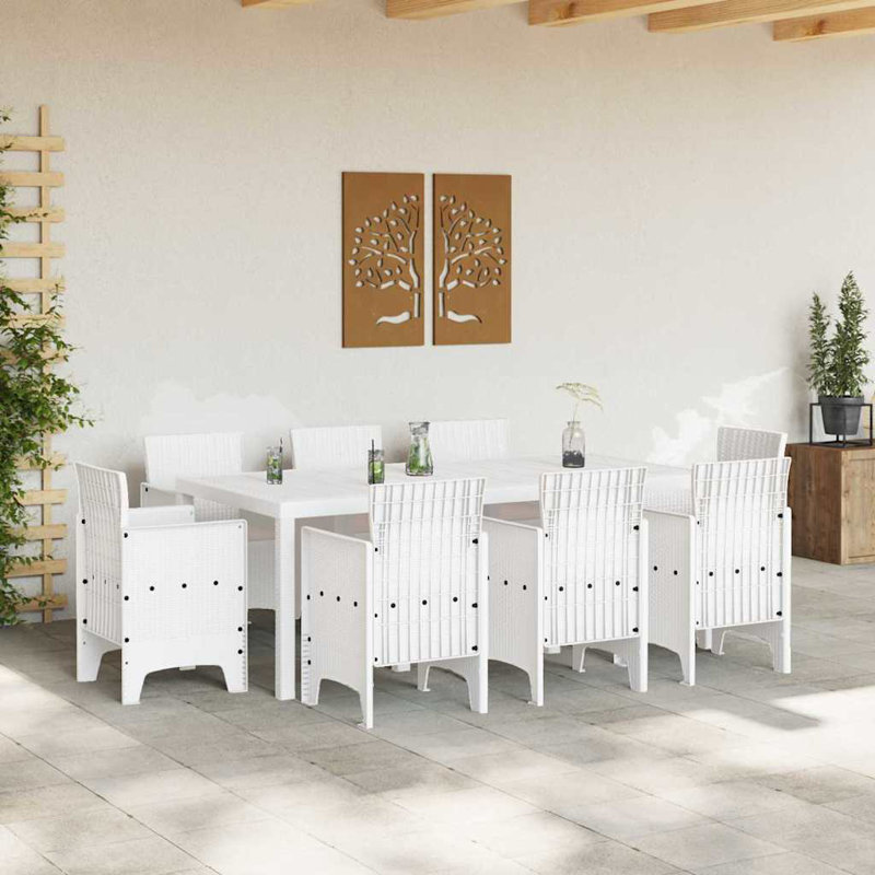Garden Dining Set 9 Pcs White Poly Rattan