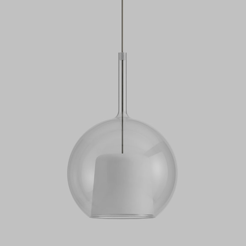 GLO 1 - Light Pendant, White, 15" H x 9.8" W x 9.8" D, Transparent Glass
