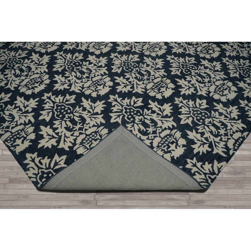 Tapis bleu touffeté à la main à motif oriental multicolore tissé à la main, Rectangle 4pi x 6 pi