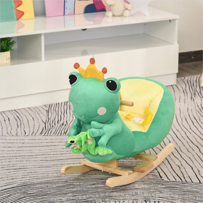 Grenouille en peluche verte pour les tout-petits de 18 à 36 mois, balade musicale avec ceinture de sécurité et base en bois