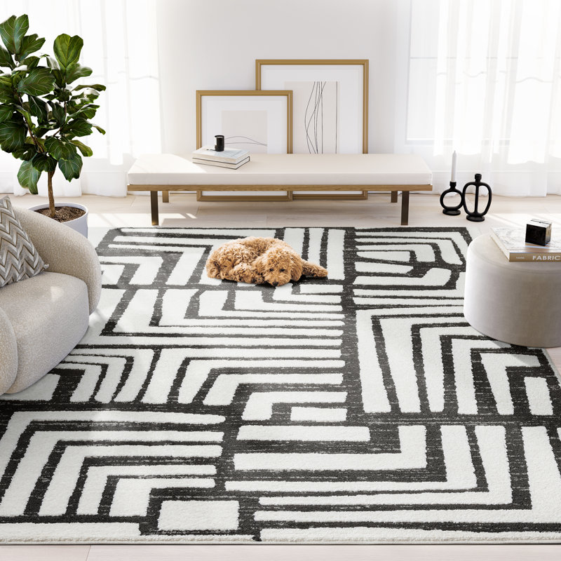 Abani Rugs Olessja Collection NOM130A Cream Grey Box Pattern Geometric Area Rug, Rectangle 6' x 9'