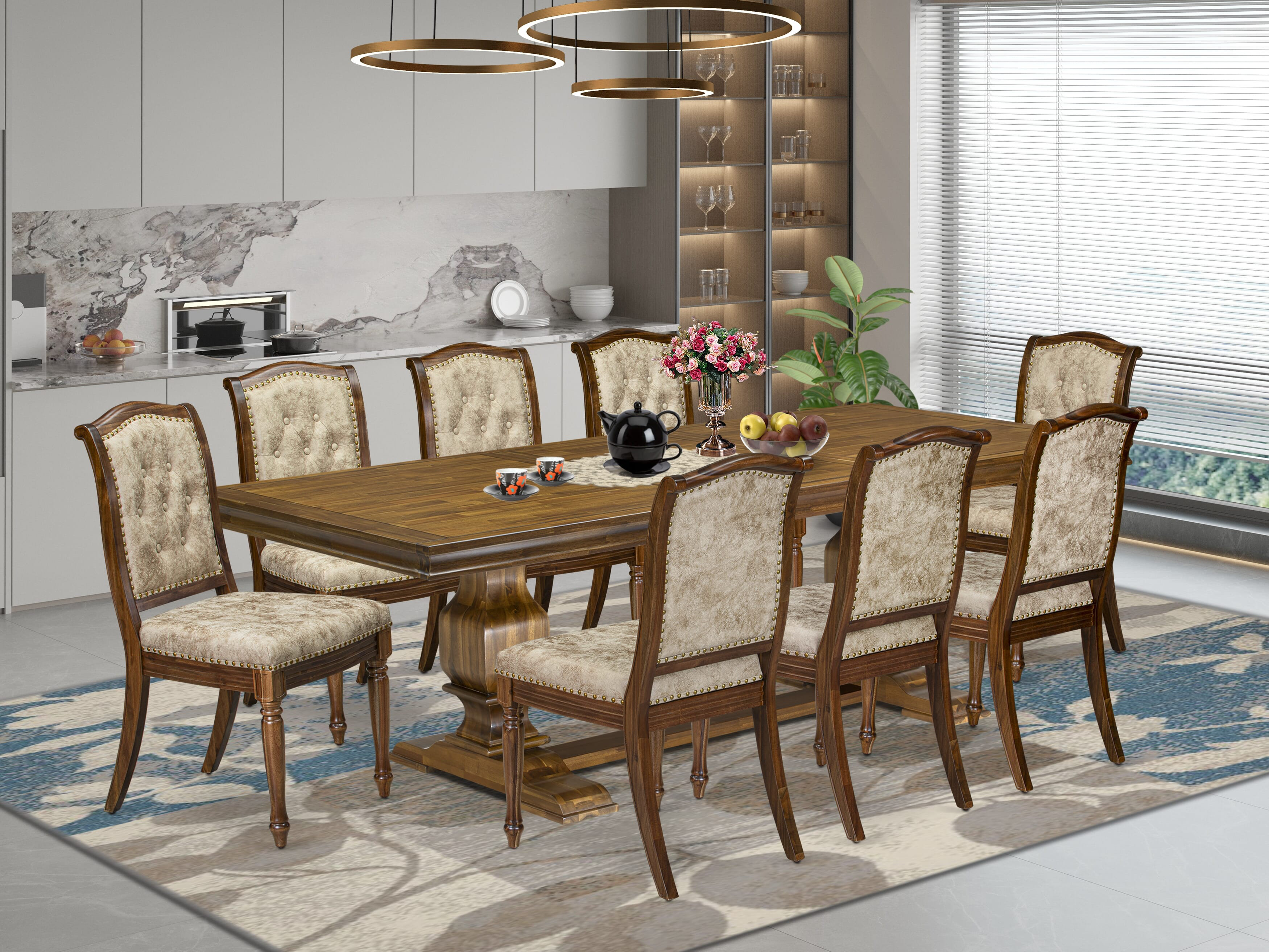 Red Barrel Studio 9 Pieces Dining Room set includes a Rectangular