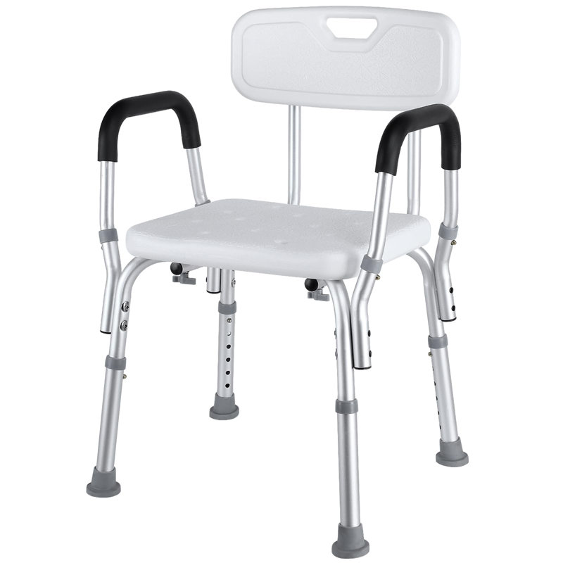 Shower Chair For Mobility, Bath Stool With Adjustable Back And Armrest, Shower Seat With Anti-slip Rubber Feet, For Elderly, Disabled And Injured Persons, Maximum Load 136kg