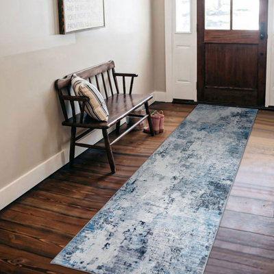 Janna Machine Washable Modern Abstract  Design Performance  Area Rug Blue Gray/Ivory