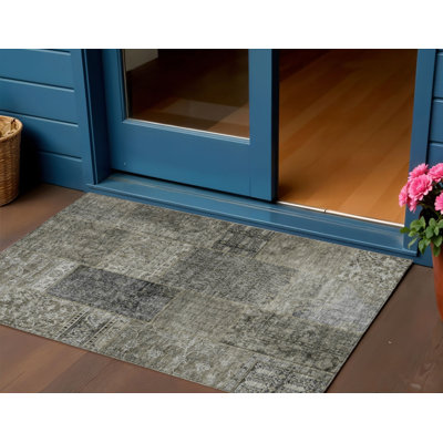 3' X 5' Taupe Brown And Charcoal Patchwork Washable Indoor Outdoor Area Rug