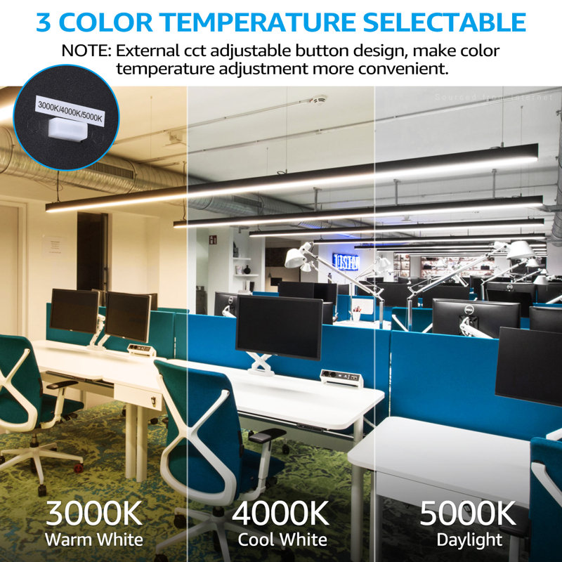 Acie Commercial Grade 4' LED Linkable Suspended Light Dimmable Light 3 Color Temperature Selectable, Black