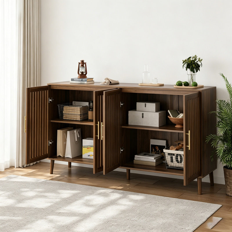 Accent Storage Cabinet Sideboard Wooden Cabinet With Metal Handles For Hallway, Entryway, Living Room, Walnut