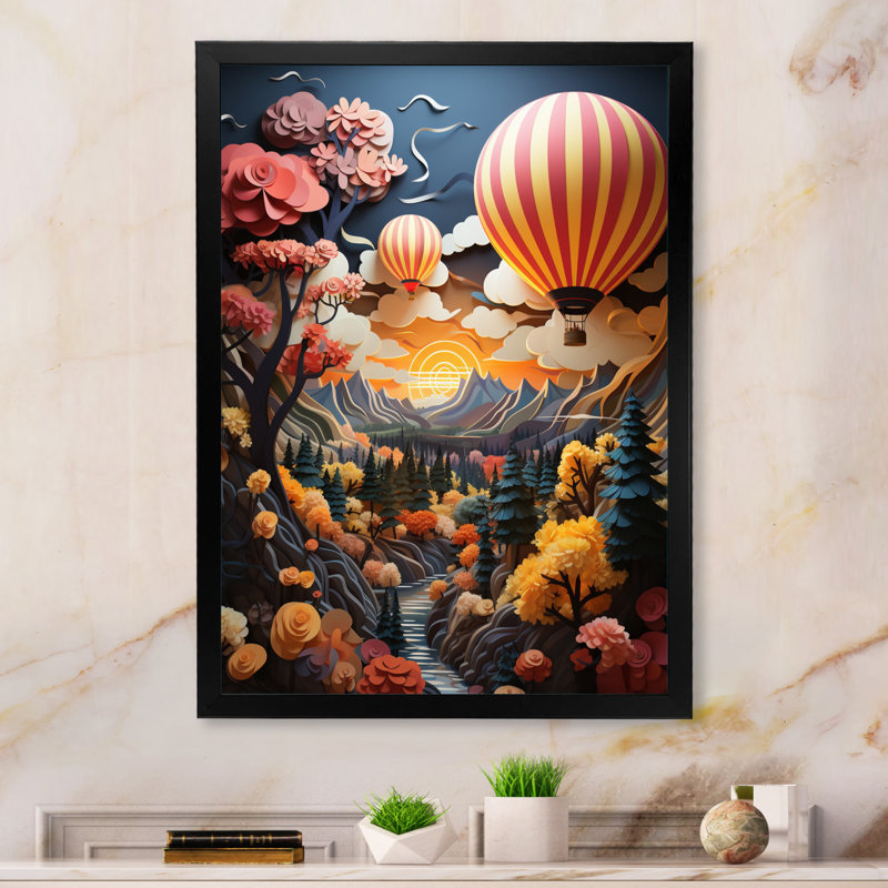 Calhame Coral Hot Air Ballon I, reproduction d'art sur toile, H 40 po x l 30 po x P 1,5 po, Cadre photo noir